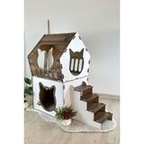 Mediterian Ahşap Mdf Xxl Model Dekoratif Ahşap Büyük Teraslı Kedi Evi 5kg ve Üzeri