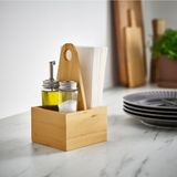 Mediterian Ahşap taşınabilir sosluk kutusu, masaüstü organizer, 12x11 cm, bej renk - 1 lt