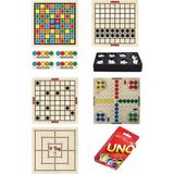 Mediterian Ahşap Zeka Oyun Seti 7'li Dama, Mangala, Uno, Reversi, Kızma Birader, Atla Topla 4-8 kişi
