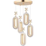 Mediterian Alfa LED 5'li Gold 3 Renk Ledli Kristal Taşlı Modern LED Avize - 1'li - Ahşap