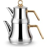 Mediterian Altın Paslanmaz Çelik Çaydanlık, Metal Kulp, Kendinden Süzgeç, 500 ml - Ahşap Rengi