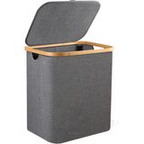 Mediterian Bambu Kenarlı Katlanabilir Kumaş Çamaşır Sepeti 41x34x42 cm, 50 L Gri - Acorn