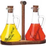 Mediterian Bambu standlı 2'li cam yağdanlık, 250 ml, şık ve kullanışlı tasarım - Şeffaf