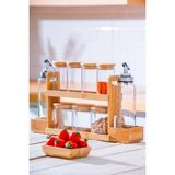 Mediterian Bambu Standlı 9'lu Cam Baharatlık Seti, şık ve kullanışlı tasarım, 350 ml hacim - Şeffaf - 1 lt