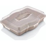 Mediterian Borcam Saklama Börek Taşıma Kabı Dikdörtgen Kare Yuvarlak Pasta ve Kek Saklama Kabı Sunum Tepsisi - 100 ml - Şeffaf