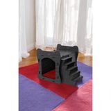 Mediterian Dayanıklı Ahşap Büyük Kedi Evi, Siyah Mermer Renk, 50x35 cm, Merdivenli Tasarım