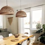 Mediterian Doğal Hasır Sarkıt Avize, Bohem Tasarım, Salon ve Mutfak Şıklığı, 40x80 cm - 1 - Ahşap