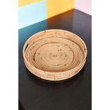 Mediterian Doğal Rattan Yuvarlak Tepsi 30 cm El Yapımı Çok Amaçlı Dekoratif Sunum Tepsisi Sofra Servisi