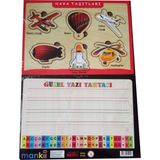 Mediterian Eğitici Ahşap Yazı Tahtası Bultak Yapboz 29x15cm, 5mm, Gri, 3+ Yaş, Hava Taşıtları - Ahşap Desenli