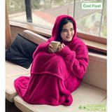 Mediterian Fuşya peluş polar giyilebilir battaniye ve pijama, sıcak ve rahat tutar. - 90 x 100 cm - Renkli