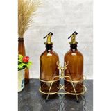 Mediterian Geyik Figürlü 500ml Amber Şişe, Altın Akıtıcı Yağlık ve Yağdanlık, 4+ Parça, Bej - Gold - 500 ml