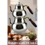Mediterian Gümüş renkli büyük alüminyum çaydanlık, dayanıklı ve şık tasarım, 3 litre hacim - Ahşap Rengi