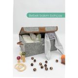 Mediterian Kapaklı keçe saklama kutusu, dolap içi düzenleyici, 37x24 cm, gri-acı kahve - Ahşap