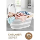 Mediterian Katlanabilir Akordiyon Çamaşır Sepeti, Gri, 25 L, Hafif ve Pratik Kullanım - Acorn