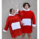 Mediterian Kırmızı Beyaz Peluş Polar Giyilebilir Battaniye Pijama, rahat ve sıcak kullanım sağlar.