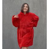 Mediterian Kırmızı Peluş Polar Giyilebilir Battaniye Pijama, sıcak ve konforlu bir tercih