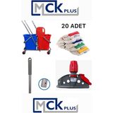 Mediterian Mck Çift Kovalı Islak Mop Setli Paspas Arabası Temizlik Arabası 20 Adet Islak Mop - Altın
