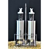 Mediterian Metal standlı cam yağdanlık, şık ve kullanışlı mutfak aksesuarı, 200 ml, beyaz - Şeffaf - 1 lt