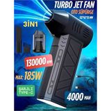 Mediterian Mini Turbo Jet Fan, Güçlü Hava Üfleyici, Şarjlı, Yüksek Hızlı, 700+ Hava Debisi, 2 Yıl Garanti