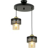 Mediterian Modern ikili cam sarkıt avize, şık metal tasarım, 2 ampüllü, 30x60 boyutlu aydınlatma - 1 - Ahşap