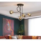 Mediterian Modern siyah ve füme renkli 4'lü camlı metal avize seti - 1 - Ahşap