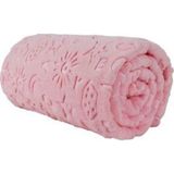 Mediterian Pembe Kabartmalı Battaniye 90x110 cm, İnce ve Peluş, Yumuşak Dokunuş, Polyester Malzeme - 30 x 40 cm - --