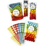 Mediterian Renkli ahşap boncuk ve bağcık seti, ponponlar, etiketler, 4'lü, 2+ yaş etkinlik malzemesi - 01P-Pembe