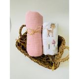 Mediterian Renkli Çok Amaçlı 4 ve 2 Kat Müslin Bez Battaniye, Pembe, Düz Desen - 30 x 40 cm - --