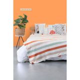 Mediterian Renkli ponponlu ve çantalı 150x200 cm pamuklu sıcak battaniye - Turuncu