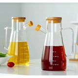 Mediterian Şeffaf bambu kapaklı borosilikat cam yağdanlık 900 ml, şık ve dayanıklı tasarım