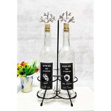 Mediterian Şeffaf cam şişe 750ml, mantar tıpalı, siyah stand ve etiket, bej renk, yağdanlık tarzı - 750 ml