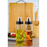 Mediterian Şeffaf cam yağdanlık, 450 ml, damlatmaz, sirkelik, 2 parça, beyaz renk - Ahşap - 1 lt