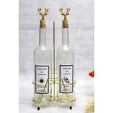 Mediterian Şeffaf geyik figürlü 750ml yağdanlık ve altın standlı 2'li set, bej renk - Gold - 750 ml