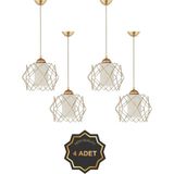 Mediterian Şık Beyaz Mika Camlı Gold Sarkıt Avize, 4 ampul, Metal, Rustik, Salon, Mutfak, Banyo, Yatak Odası - 1 - Ahşap