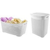 Mediterian Şık Beyaz Plastik Çamaşır Sepeti 2'li Set, kullanışlı ve dayanıklı materyal - Acorn