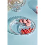 Mediterian Şık Kalp Desenli 23 Cm Servis Tabağı, Cam, BPA Free, Beyaz, 1 Parça - Altın