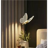 Mediterian Şık Sarı Metal Sarkıt LED Avize, Kelebek Tasarımı, 14x20 cm - Ahşap