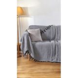 Mediterian Şık Siyah Pamuklu Koltuk Örtüsü 170x210 cm Püsküllü, Kanepe ve Divan Şalı