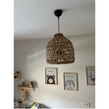 Mediterian Siyah Hasır Bambu Avize, Çocuk Odası Dekorasyonu, Hafif ve Şık Tasarım, 27 cm - 1 - Ahşap