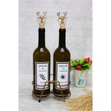 Mediterian Yeşil 750 ml Geyik Desenli Mat Bronz Standlı Yağdanlık, 2'li Bej Set