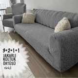 Mediterian Yıkanabilir Jakarlı Lastikli Koltuk Örtüsü Seti, şık ve kullanışlı, 145x40, gri renk