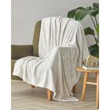 Mediterian Yumuşak Jakarlı Krem Battaniye 120x160 cm, Polyester, Ekru Renk, Tek Ebat