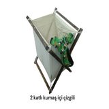 meditroia Ahşap Ceviz 2 Katlı Kumaş içi çizgili Kirli Çamaşır Sepeti Dekoratif Kova