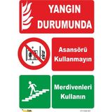 Mediwiz Yangın Durumunda Asansör Yerine Merdiven Kullanın - Isg Levhası Levha 35X50 cm Galvaniz Saç 0,4 mm