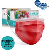 Medizer Kırmızı Meltblown Kumaş Full Ultrasonik 3 Katlı Cerrahi Maske - Burun Telli - 100 Adet