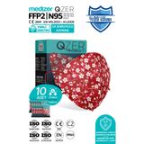 Medizer Qzer 10 Adet Kırmızı Çiçek Desenli Ffp2 Maske 5 Katmanlı