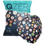 Medizer Qzer 5 Katlı FFP2 N95 Lacivert Çiçek Desenli Koruyucu Maske Telli Tekli