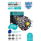 Medizer Qzer Lacivert Çiçek Desenli 5 Katlı Ventilli Ffp2 Nr N95 Maske - 20 Adet