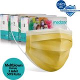 Medizer Sarı Meltblown Kumaş Full Ultrasonik 3 Katlı Cerrahi Maske - Burun Telli - 150 Adet