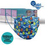 Medizer Sevimli Bakteriler Desenli 3 Katlı Meltblown Kumaş Ultrasonik Cerrahi Çocuk Maskesi - Burun Telli - Çok Renkli - 150 Adet